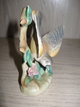  Figurine Humming Bird On Branch Porcelain Bisque Tans Browns Green Yellow - $9.95