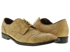 Mens Sand Crocodile Dress Shoes Exotic Skin Genuine Leather Western Oxfords - £129.92 GBP