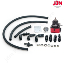 Racing Adjustable Fuel Pressure Regulator Gauge Kit Black + Black Fittings - £63.37 GBP