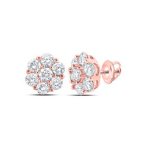 14kt Rose Gold Mens Round Diamond Flower Cluster Earrings 7/8 Cttw - £721.09 GBP