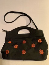 Vintage CLEMSON TIGERS Ladies Black Vinyl Zippered Purse with Embroidered Paws - £15.17 GBP