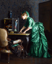 Framed canvas art print giclee 1875 The Green Dress William McGregor Paxton - £31.64 GBP+