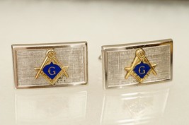 Vintage Swank Masons Emblem Logo Masonic Mens Jewelry Silver Tone Cuff Links - £19.46 GBP