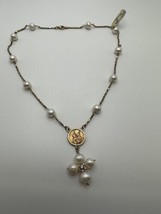 Vintage PERLE K VI 275 Argento Religious Pearl Necklace 16&quot; NB1 - $62.42