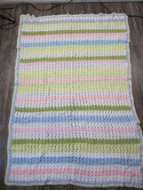 Vintage Pastel Crocheted Afghan Baby Blanket Throw 44.5&quot; x 63.5” - £11.62 GBP