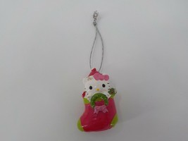 Hello Kitty Christmas Ornament Holding Wreath X-MAS Stocking Bow Santa Hat Broke - $7.99