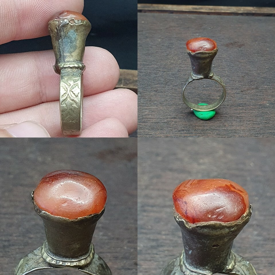 Bague ancienne vintage Proche Orient avec pierre centrale agate époque E... - $55.13