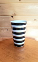 Large Ceramic 16 oz Cup Striped White Black Gold Dei - £16.81 GBP