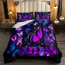 Butterfly Comforter Set Starry Sky Galaxy Comforter Blue Purple Butterfly Beddin - £72.67 GBP