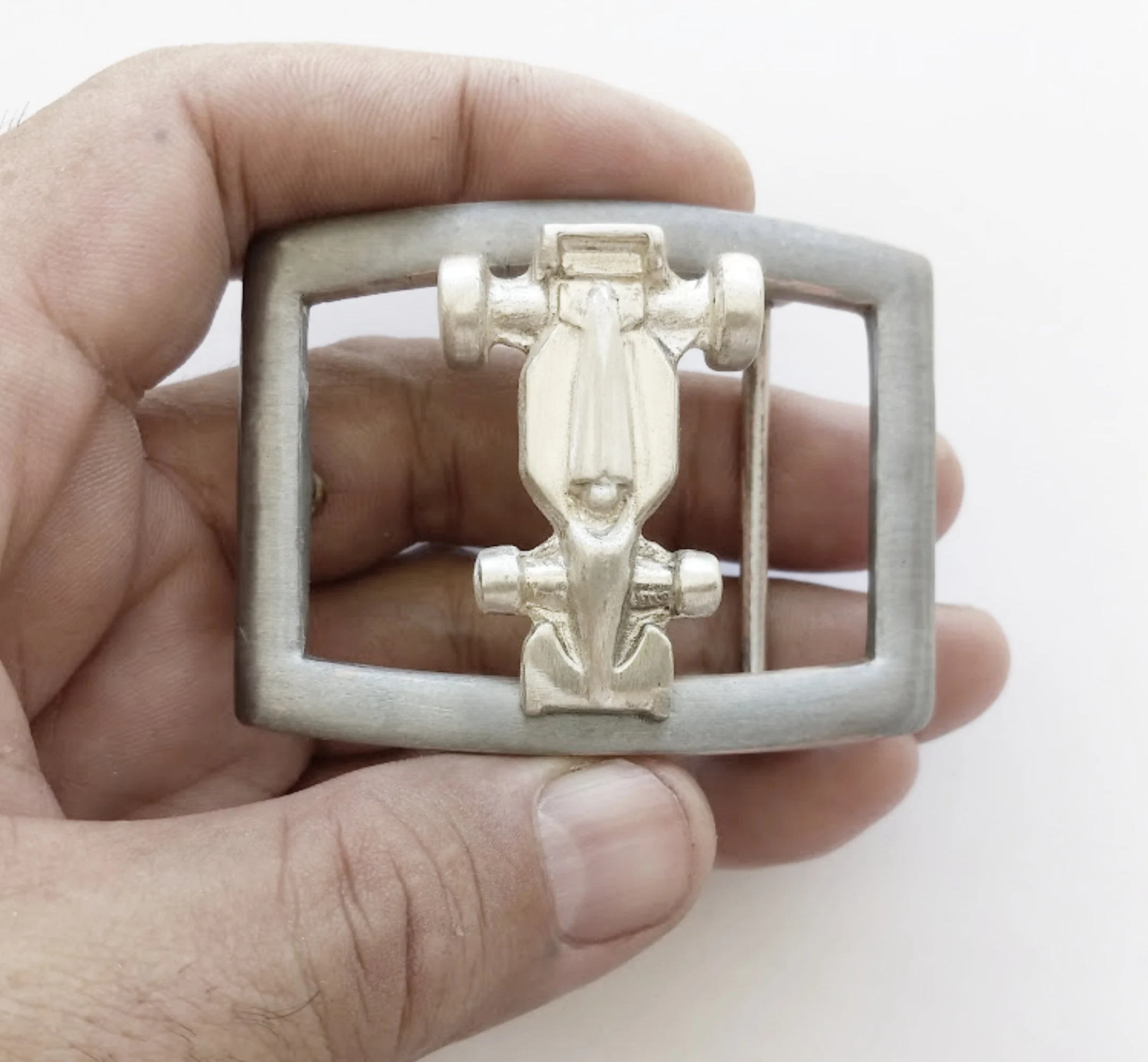 Sterling silver belt buckle Formula 1 racing car design .925 stamped - €336,08 EUR