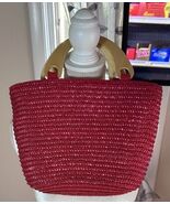 Vintage Y2k Early 2000’s Faded Glory Red Straw Purse Hand Bag Wooden Han... - $17.82