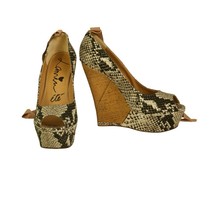 Lanvin Sake Pattern Canvas High Cork Heel Wedges Platform Peep Pumps Sho... - $237.60