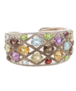 925 Sterling Silver Vintage Bracelet MICHELLE ALBALA Multi Gemstone Cuff... - $365.11