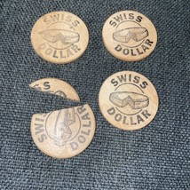 3-WOODEN NICKEL SWISS DOLLAR SWISS COLONY STORES PEKIN AND BLOOMINGTON 1973 - $1.99