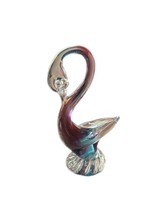 Swan Murano Style Paperweight Clear with Purple and Blue Vintage Good Co... - $18.00