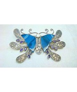 Large Vintage Sterling Amethyst Jeweled Silver Butterfly Pin Pendant - £134.81 GBP