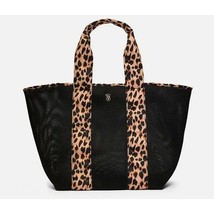 Victoria&#39;s Secret Pink Black Mesh Tote Weekender Bag Leopard Trim - $33.66