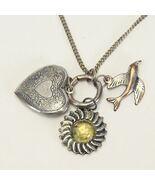 Necklace Heart Shaped Locket &amp; Sunflower &amp; Bird Charm 16" Chain - $14.69