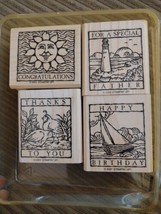 2001 Stampin&#39; Up WONDERFUL WOODCUTS 4 pc RUBBER INK WOOD-MOUNTED STAMP SET  - £14.00 GBP