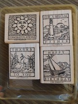 2001 Stampin&#39; Up WONDERFUL WOODCUTS 4 pc RUBBER INK WOOD-MOUNTED STAMP SET  - $17.81