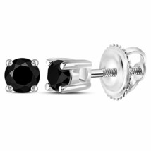 Sterling Silver Round Black Color Enhanced Diamond Solitaire Earrings 1/4 Ctw - £100.33 GBP
