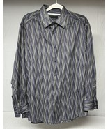 Jhane Barnes Mens Large Blue Pattern Classic Fit Button Up Long Sleeve S... - $68.46 CAD