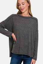 Zenana Full Size Exposed Seam Brushed Round Neck Sweater - $33.59