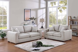 Gela Cozy Comfort Ivory Corduroy Sofa Set with Pillows - $1,099.00