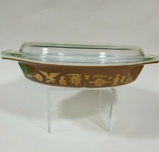 Pyex Early American 1.5 Qt Oval Divided Brown White Casserole Dish with Lid VTG - £16.78 GBP