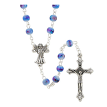 Blue Guardian Angel Centerpiece Marbled Glass Beads Catholic Children&#39;s ... - £11.95 GBP