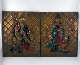 Coppercraft of Hollywood Raised Relief Copper Christmas Artwork Set of 2 Antique - £71.37 GBP