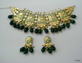 18kt Ethnic Gold Jewelry Diamond Polky Necklace Choker with Earrings - £7,663.91 GBP