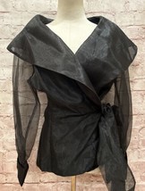 HAMPTON NITES Vintage Wrap Blouse Size M Black Organza Evening Cocktail Formal - £44.12 GBP