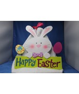 Happy Easter Bunny Hanging Wall Door Sign with Bouncy Eggs 12 x 11 inches - £5.86 GBP