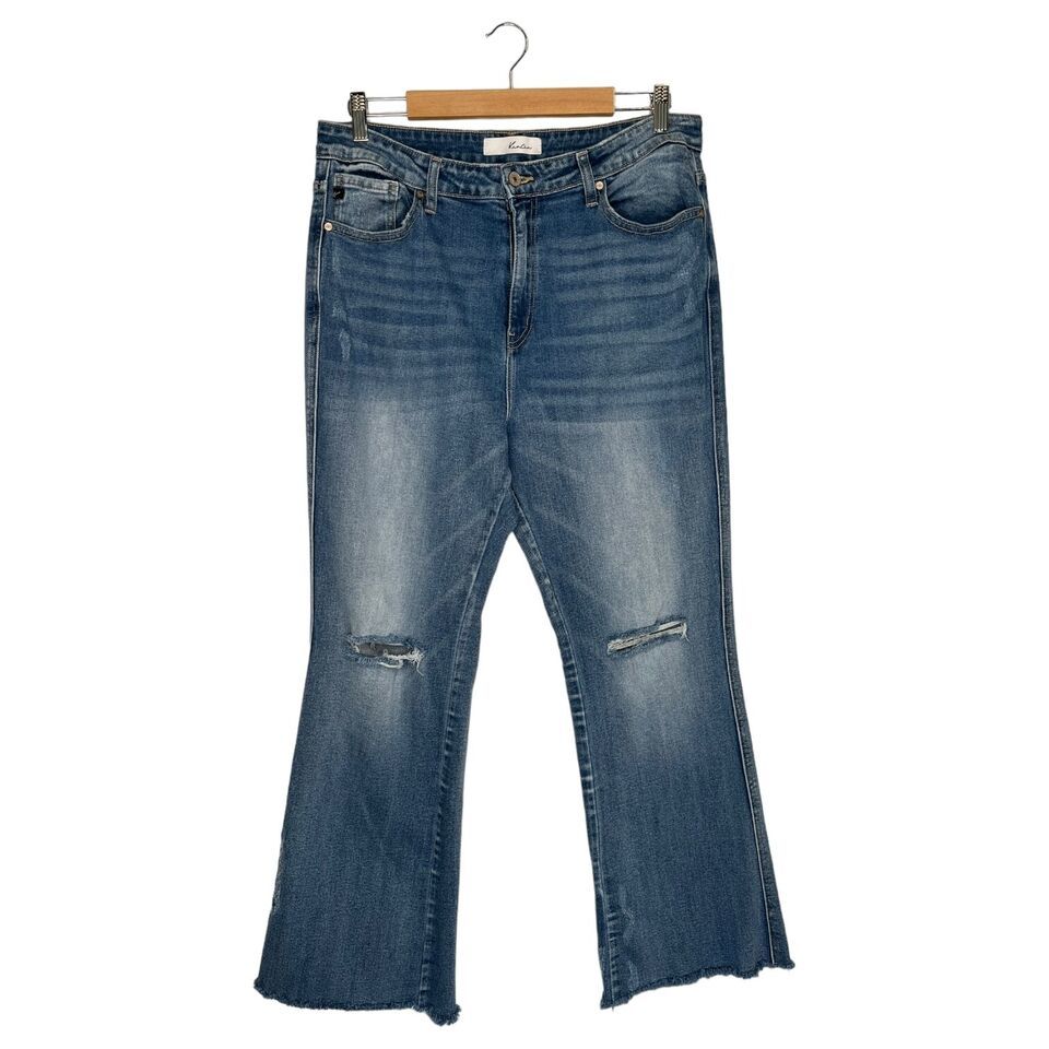 KanCan Jeans Womens 33 High Rise Waist Flare Raw Hem Distressed Blue KC7... - $29.69