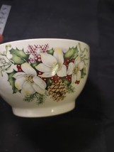 Delft Poly Christmas Bowl Handwork Chickadees Poinsettias HTF - £22.78 GBP