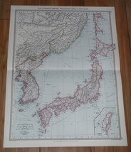 1908 Antique Map Of Japan Japanese Empire / Korea / Russia / Taiwan Inset Map - £19.15 GBP