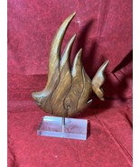 Carved Wooden Fish Statue Sculpture Art Wood Carving on a Lucite Plastic... - $102.49 CAD