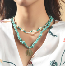 Bohemian multi-layer pine beaded necklace, Boho handmade necklace - $33.75