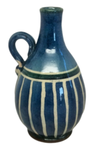 Striped Glazed Pottery Single Flower Bud Vase With Handle Blue Green Whi... - $17.99