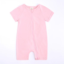 Short Sleeve Short Baby Romper Pink 3-6 Mo Cotton Zipper Infant Bodysuit Sleeper - £10.22 GBP