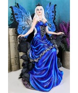 Gothic Raven Crow Fairy Queen in Blue Gown Sitting On Throne of Crows St... - $117.85 CAD