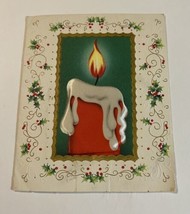 Greeting Card Christmas Embossed Candle #301/I  USA  Signed - £6.47 GBP