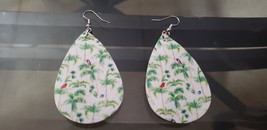 Faux Leather Dangle Earrings (New) Birds On Palm Trees - $5.54