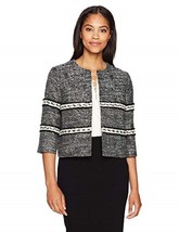 Ellen Tracy Cropped Tweed Blazer Jacket Open Front BlackWhite SZ 4 P New - $59.00