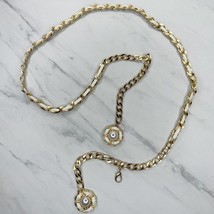 Faux Pearl Flower Gold Tone Chain Link Belt Size Small S Medium M - £14.97 GBP