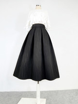 Women Black Midi Skirt Outfit Black Pleated Party Skirt Plus Size Floral Pattern image 7