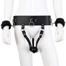 Vibrator Forced Strap Harness Holder With Leather Handcuffs Bdsm Bondage Restrai - £28.39 GBP