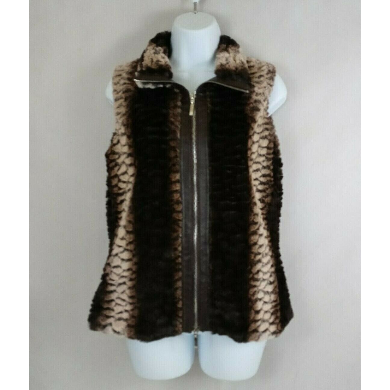 Primary image for Belldini Women's Contrast Faux Fur Animal Print Brown & Tan Vest Size Small