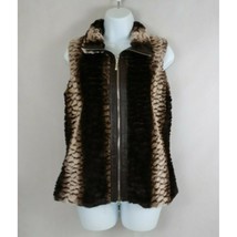 Belldini Women&#39;s Contrast Faux Fur Animal Print Brown &amp; Tan Vest Size Small - £22.98 GBP